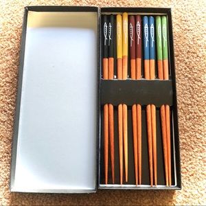 Boxed Set of 5 Reusable Wooden Chop Sticks